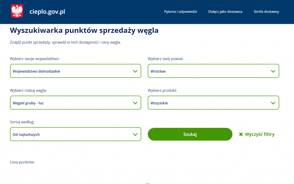 Rządowa porównywarka cen węgla
