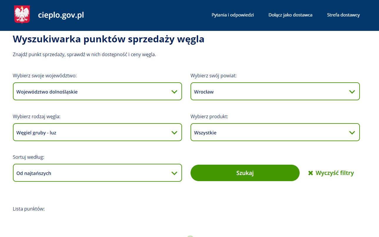 Rządowa porównywarka cen węgla
