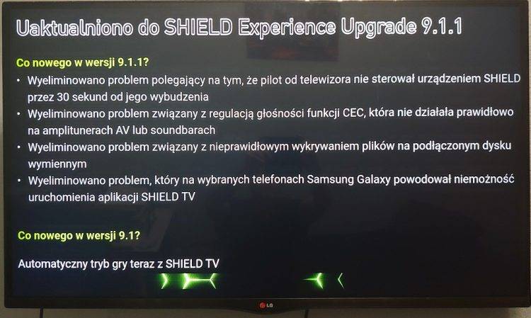 Aktualizacja Nvidia Shield TV 9.1.1